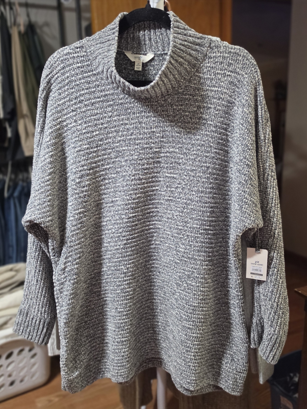 Terra & Sky Grey Ribbed Chenille Mock Turtleneck Sweater